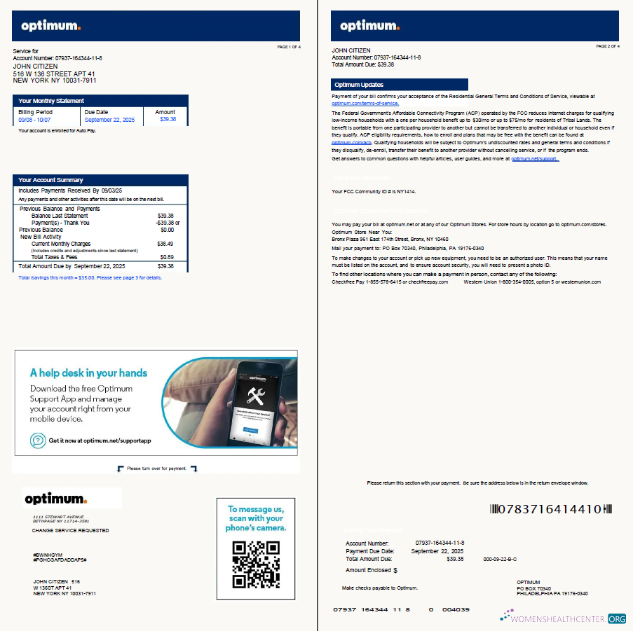 download USA Optimum utility bill template in Word and PDF formats, 4 pages, version 2, 1 2 pages PDF template